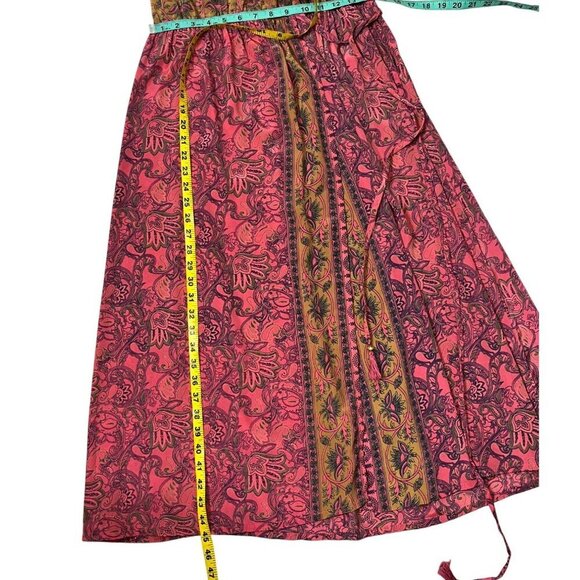 Raga Pink Boho Paisley Ruffle Midi Dress – Sleeveless Tie Waist SP - Picture 13 of 13